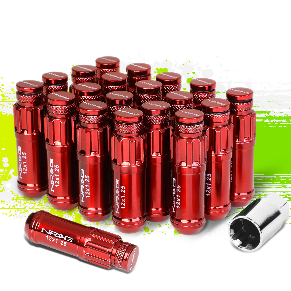 NRG WHEEL RIM EXTENDED M12X1.25 STEEL LUG NUT&DUST CAP COVER 20PCS+LOCK