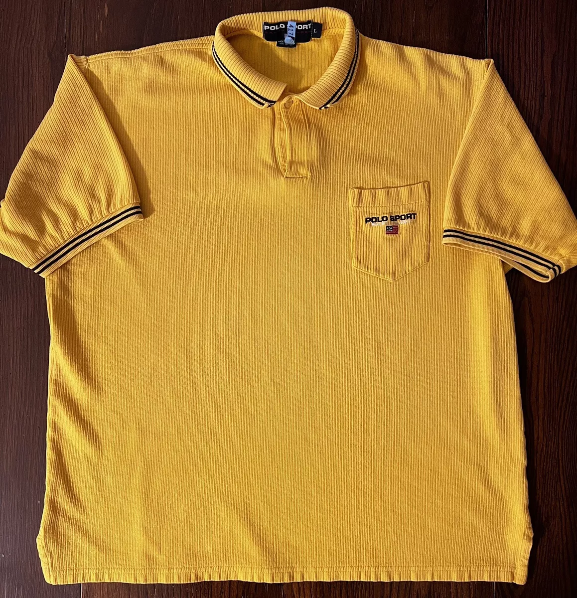 VINTAGE Ralph Lauren Waffle-Knit Polo Shirt Mens L Short Sleeve Pocket Polo