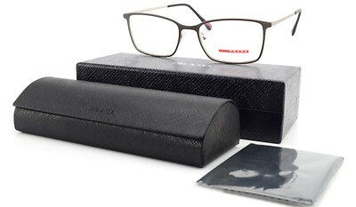 PRADA Brille VPS 51L 54-18 145 368 1O1 Silver Gray Metal Rectangle Design Italy