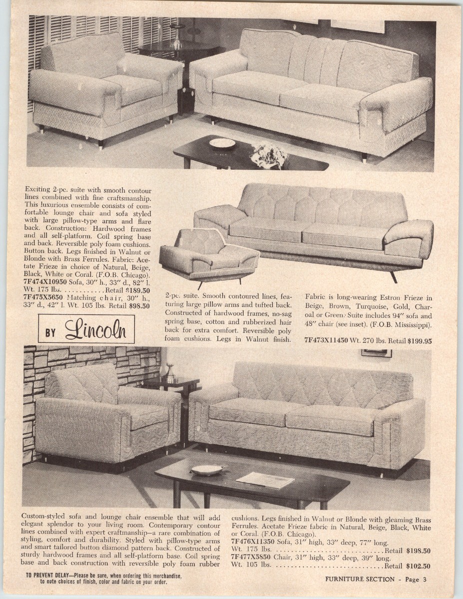 1961 PAPER AD 4 PG Lincoln Brand Mid Century Modern Furniture