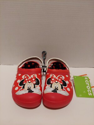 Crocs Kids Disney Minnie Mouse Clogs Youth Sz J Red white Polkadot With  Tags