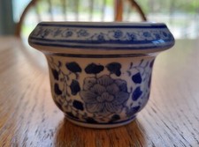 Vintage Small Asian Royal Blue Floral Ceramic Dish Marked Succulent Planter Pot