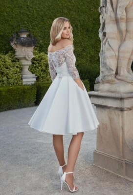 satin short bridal dress Simple Short Satin Wedding Dress With Pockets MakerryBridal