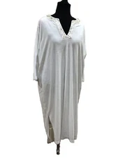 VTG 90's Women’s 3XL Plus Loungewear Gown Cover-Up Long Sleeve MOP Button Accent
