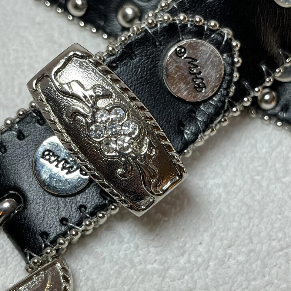 Cinturón de cuero BHW Western Cowgirl estrás de cristal negro para mujer talla pequeña” Foto 2 de 4