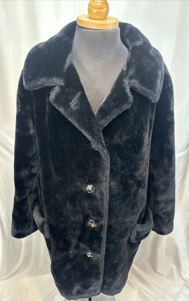 ¡De colección! PHIL HANDMACHER Abrigo Caban Hecho a Mano Negro Imitación Piel de Oveja con Cuello Grande Foto 2 de 4