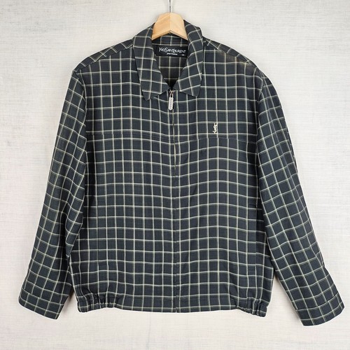YSL Yves Saint Laurent leichte Harrington Jacke schwarz 95 M/L kariert Full Zip