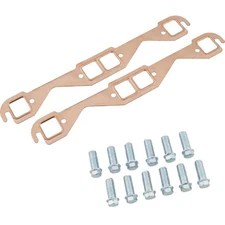 Copper Exhaust Gaskets, Square Port w/Bolts, Fits Small Block Chevy