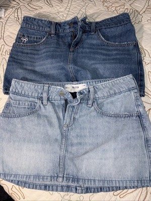 Lot 2 Hollister Mini Micro Distress Denim Jean w/Shorts Skirt Size 2 W26 100%Cot