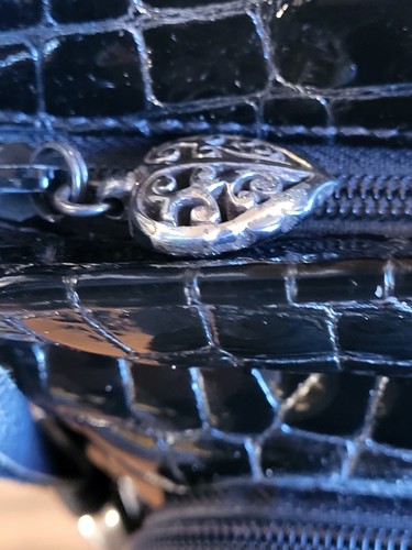 Brighton D800125 Black Patten Crocodile Embossed Shoulder Bag With Exterior... - Picture 7 of 15