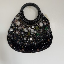 Image of Accessorize Embellished Jewel Beaded Handbag Black Party Bag BNWT RRP £40