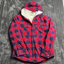 Boston Traders Men's Sherpa Lined Hooded Flannel Shirt Jacket Medium Multi Plaid