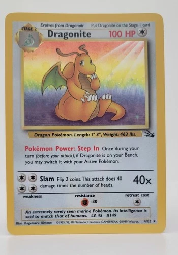 Dragonite 4/62 Holo Fossil 1999 WOTC Pokémon Card – LP+/NM Vintage Rare