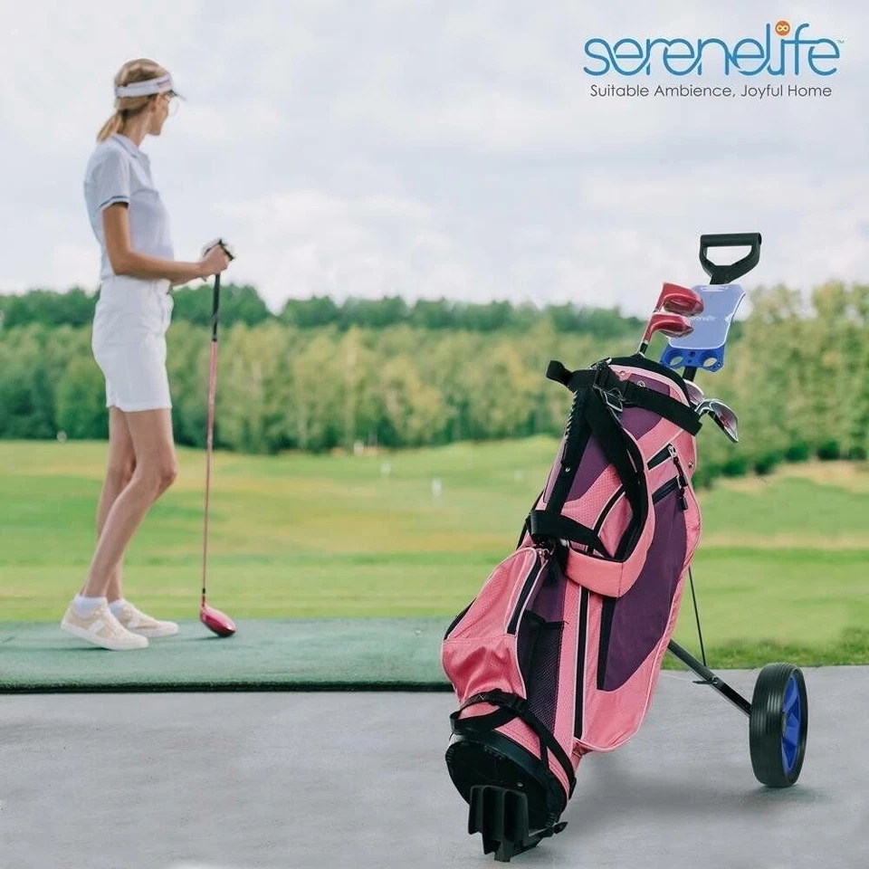 Carro de empuje de golf Serenelife plegable de 2 ruedas - carro de tracción de acero sin soporte para paraguas Foto 4 de 4