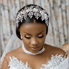 Pearl Headband, Wedding Hair Pieces for Brides, Rhinestone Hair Accessories f...