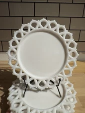 Vintage Milk Glass Triangle Lace Edge 8” Salad Side Plate Excellent Condition
