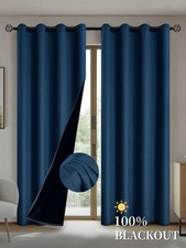 BLACKOUT CURTAINS 2 PANELS PER SET NAVY BLUE COATED INSULATED LINING GROMMETS