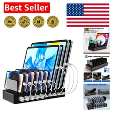 Organized 10-Port Charging Station | Efficiently Charge Smartphones & Tablets