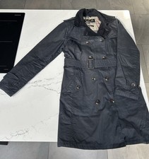 Barbour Women's Navy Blue Wax Trench Coat, Tartan Lining, Size UK 10