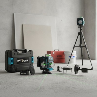 4x360° Green 16 Line Laser Level, ±4° Self Leveling, 48H Runtime, Tripod, Case
