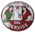 Vintage Texaco Gasoline Sign - Lets Check Gas Attendants Porcelain Pump Sign