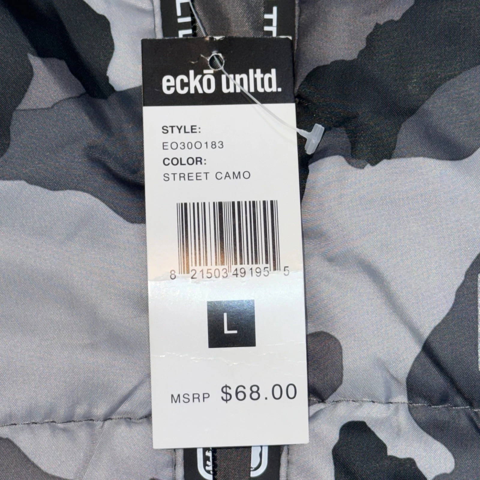 NWT Ecko Unltd. Black Gray Camouflage Hooded Puffer Vest Mens Large Rhino Logo image 7