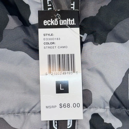 NWT Ecko Unltd. Black Gray Camouflage Hooded Puffer Vest Mens Large Rhino Logo image 7