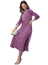 GoSriKi Women's Cotton Blend Straight Printed Kurta with Pant