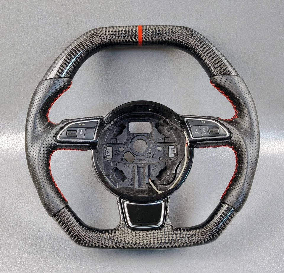 AUDI A4 QUATTRO S4 2013 2016 РЕАЛЬНЫЙ УГЛЕРОДА ПЛОСКИЙ НИЗ КРАСНЫЙ СТЕЖОК РУЛЕВОЕ КОЛЕСО - Изображение 2 из 4