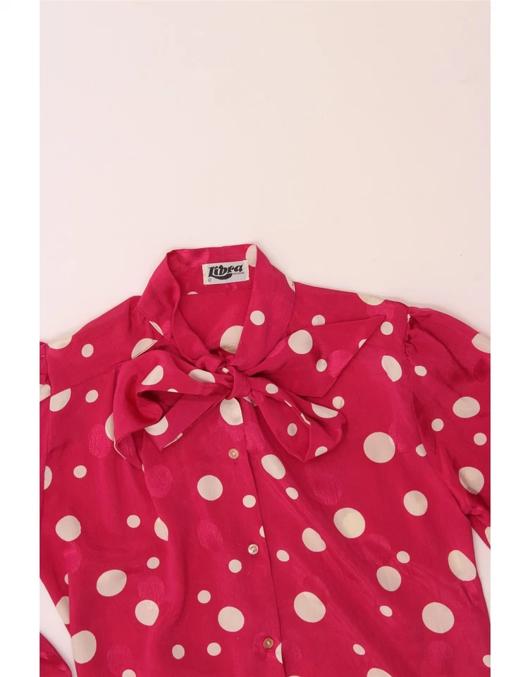 Blusa Camisa LIBRA Mujer Corbata Frontal Reino Unido 12 Mediana Rosa Lunares Poliéster AI12 Foto 3 de 3