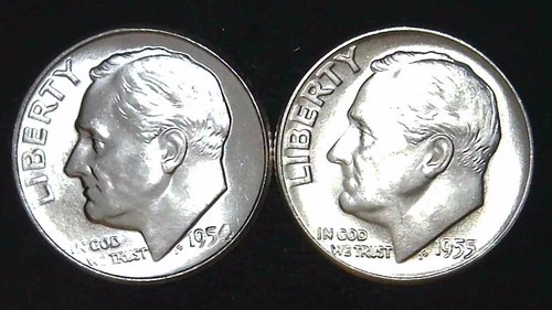 1954  1955-P  10C Roosevelt Dime (2  Coins) BU 90% Silver 26ctt0111-4