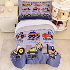 4 Piece Toddler Bedding Set for Boys,Cars Construction Toddler Bed Comforter ...