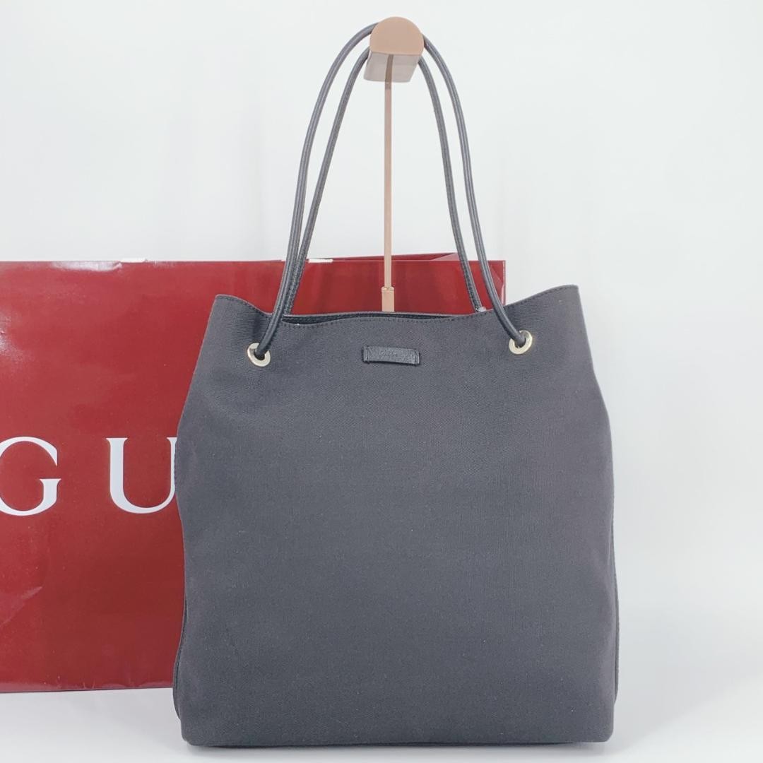 Gucci Black Canvas Leather Tote Bag A4 Size Authentic Excellent Condition-image