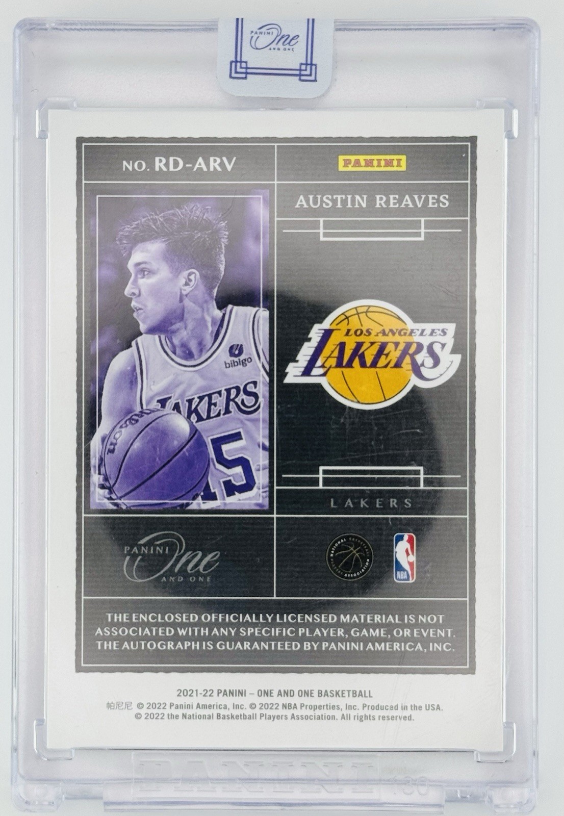 2021-22 Panini One And One Austin Reaves Rookie Dual Patch Auto RD-ARV 69/99 view 4