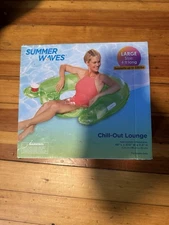 Summer Waves Chill-Out Lounge Green Inflatable Pool Float Raft Cup Holder Handle