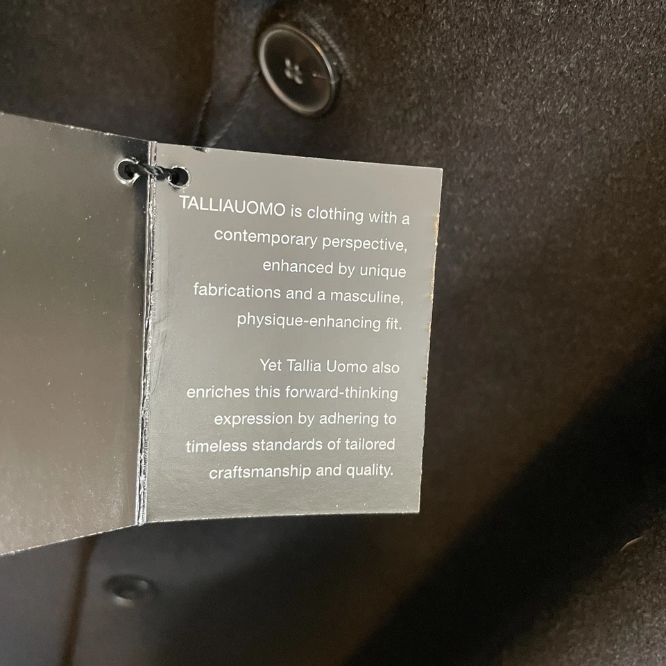 Tallia Uomo Overcoat Jacob Siegel Mens 48L NWT Wool Cashmere Blend Black Italy - Image 4 of 4