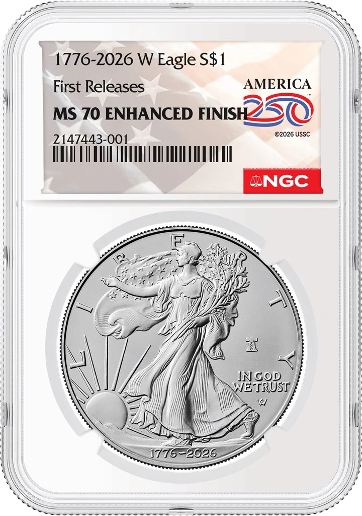 1776 - 2026 W Enhanced Uncirculated Silver Eagle MS70 First Releases image 1