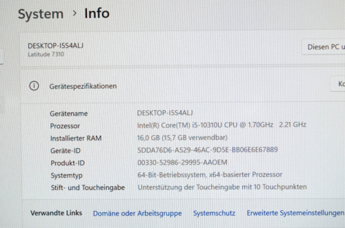 DELL Latitude 7310 13,3" FHD Touchscreen, Intel i5-10310U 16GB, 512GB, US Tas. - Bild 7 von 10