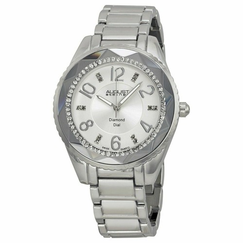 NEW August Steiner AS8122SS Women's Silver Diamond Dial Watch 40mm crystal bezel