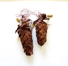 2 Embellished Bronze Colored Pinecone Ornaments w Ribbon by Katherine's w Tags