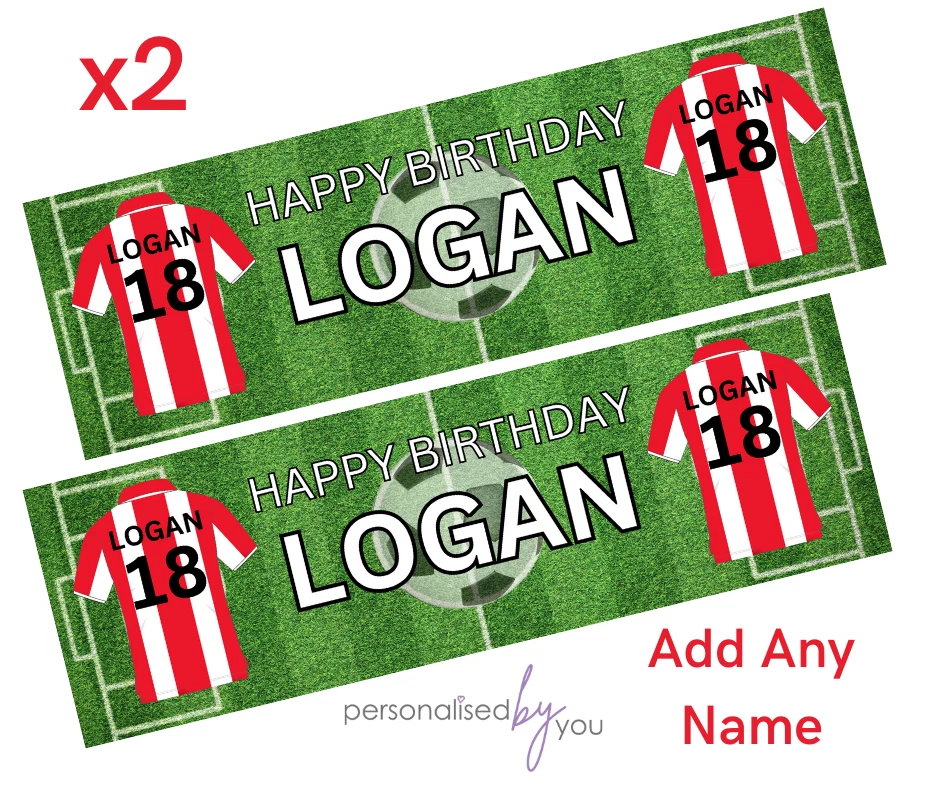 MADVINL 2 x Personalised Birthday Banners Large 900x300 FOOTBALL RED & WHITE NAME AGE