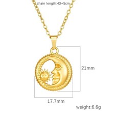 Women's 304 Stainless Steel Pendant Necklace with Moon and Sun Shape, Basic...