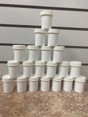 New White 1 oz Round Wide-Mouth Plastic Jars W/Caps Polypropylene lot of 20