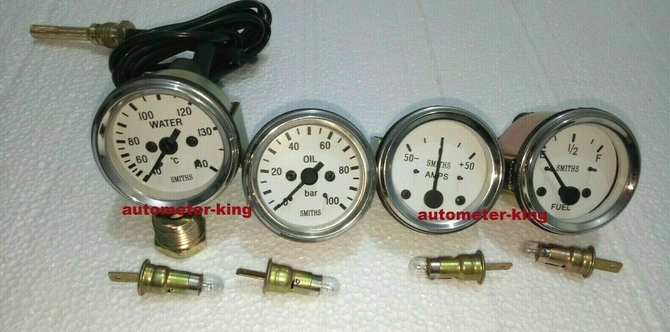 52mm / 85mm Smiths-Style Gauge Kit – Temp, Oil, Amp, Fuel, PSI, Speedo+Tacho