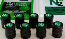 8 Black Alloy...nitrogen Valve Caps ..green N2-inlay ...tpms Safe..w Decal