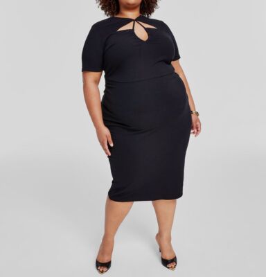 Nina Parker Women' Black Cutout Round Neck Short Sleeve Dress Plus