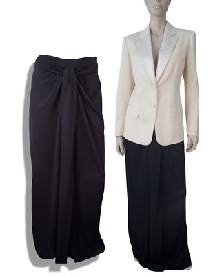 JIL SANDER FR42 Belted Black Viscose Stretch Jersey Draped Front Maxi Skirt