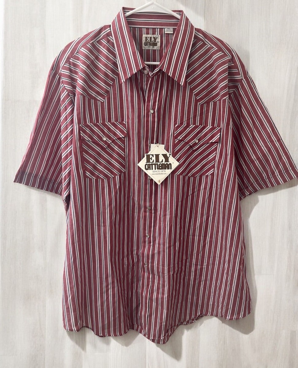 NWT Ely Cattleman Pearl Snap Shirt Mens XXL Short Sleeve Western Striped  Cowboy