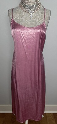 NWT~H&M DIVIDED Woman s L Nightgown Crinkle Pink Satin Slip Dress Gown Large New