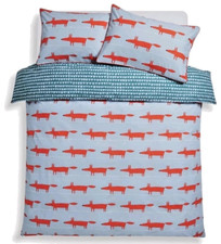 habitat scion Mr Fox size DOUBLE Light Blue Duvet Cover Set 100% COTTON Bed Set